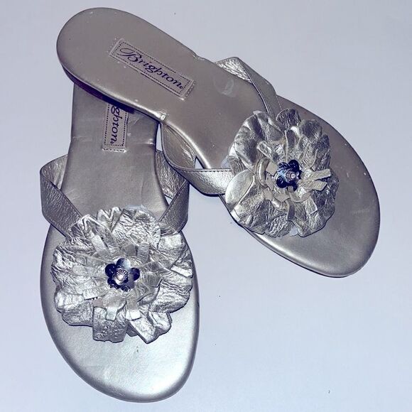 Vintage Brighton ASTOR leather gold/ silver toned sandals - Picture 1 of 5